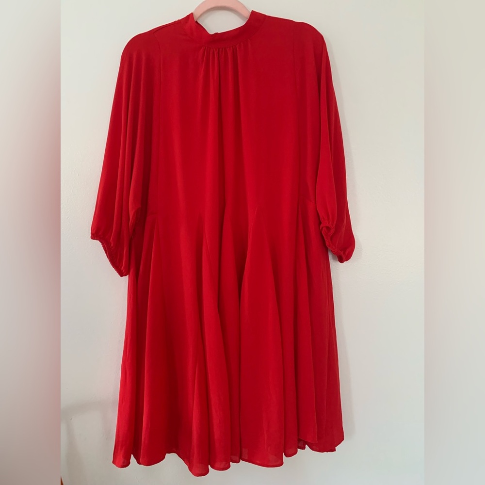 Ann Taylor Dolman Long Sleeve High Neck Red Dress Flowy Large